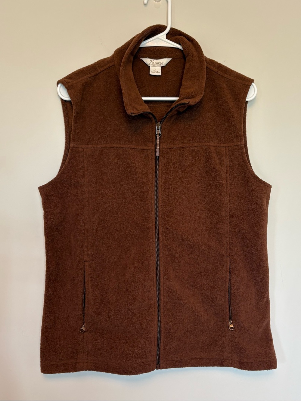 Natural Reflections Chocolate Brown Fleece Vest Full Zip Mock Neck Large L